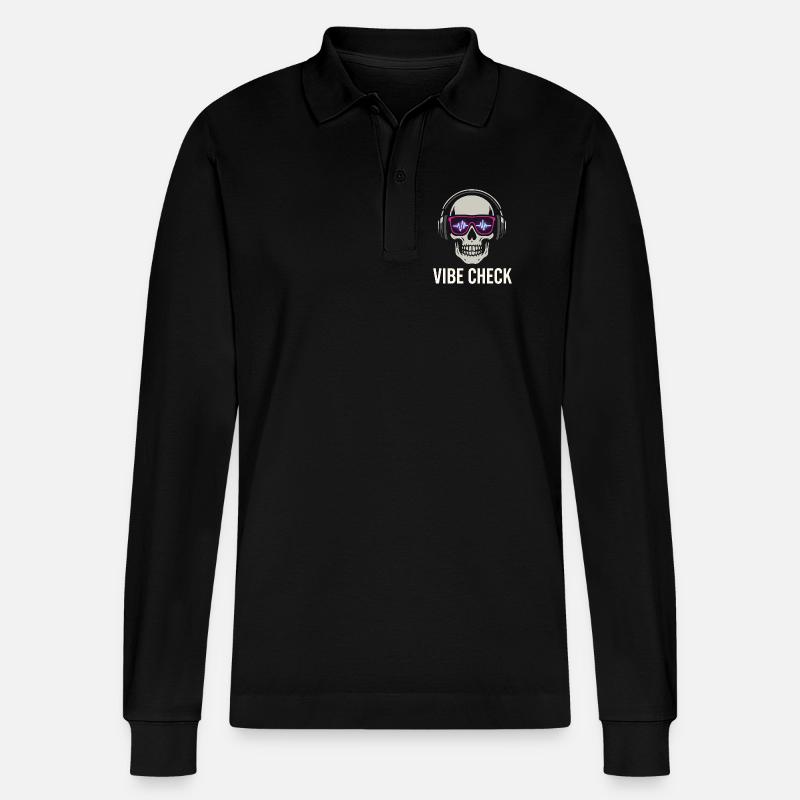 Crâne Neon Vibe Check – Skull Edition - Polo à manches longues bio PREPSTER Stanley/Stella Unisexe - noir