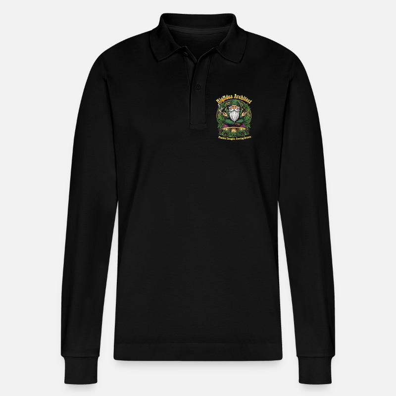 Crowing Gnome Cannabis Wichtel  - Stanley/Stella Unisex Bio-Langarm-Poloshirt Prepster - Schwarz