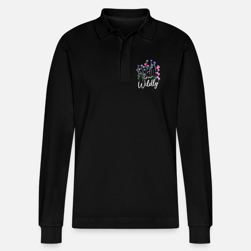 Wachse Wildblumen-Design - Stanley/Stella Unisex Bio-Langarm-Poloshirt Prepster - Schwarz