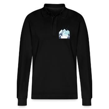 Skilift Berg Winterlandschaft - Stanley/Stella Unisex Bio-Langarm-Poloshirt Prepster - Schwarz - Vorne - Anna (173cm) & Nico (186cm)