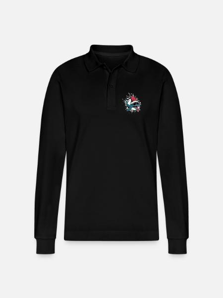 Whale Christmas Funny - Stanley/Stella Organic Unisex Long-Sleeved Polo Shirt Prepster - black