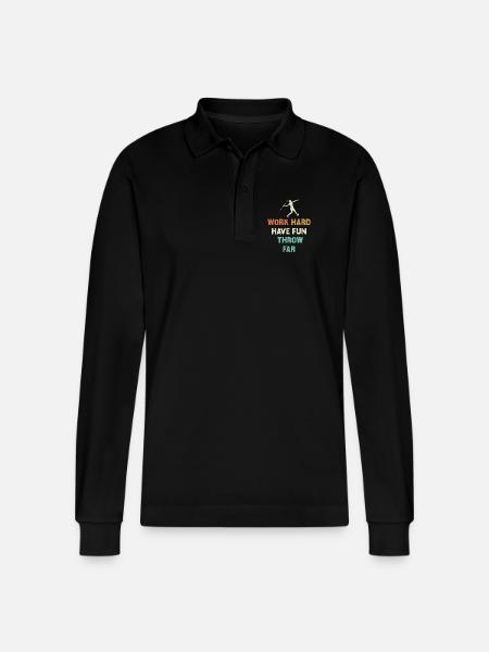 Hart arbeiten, weit werfen Motiv - Stanley/Stella Unisex Bio-Langarm-Poloshirt Prepster - Schwarz