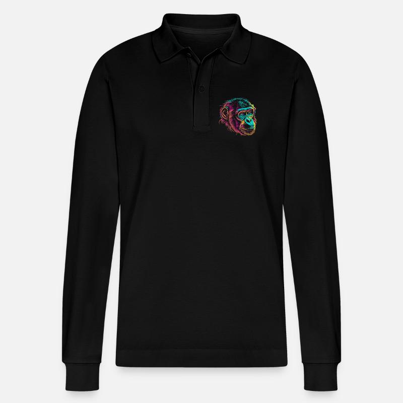 Neonaffen-Porträt Farbexplosion - Stanley/Stella Unisex Bio-Langarm-Poloshirt Prepster - Schwarz