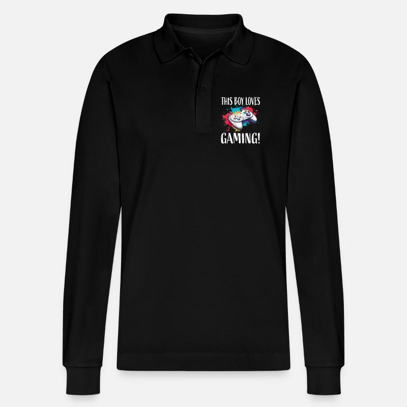 Dieser Junge liebt Gaming - Stanley/Stella Unisex Bio-Langarm-Poloshirt Prepster - Schwarz