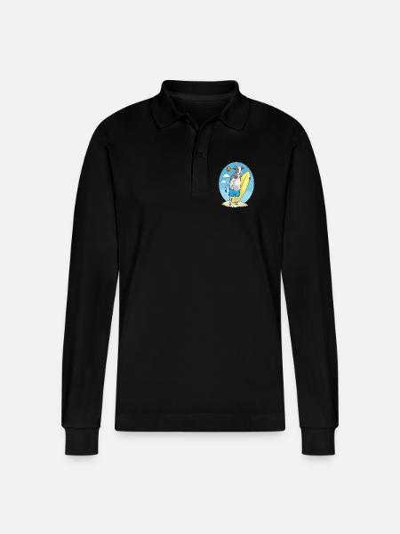 Cow Beach Surfboard Summer - Stanley/Stella Organic Unisex Long-Sleeved Polo Shirt Prepster - black
