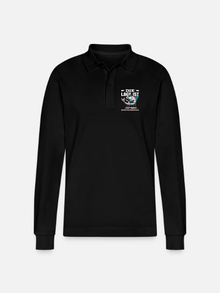 The location is drunken fish - Stanley/Stella Organic Unisex Long-Sleeved Polo Shirt Prepster - black