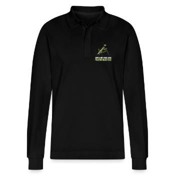 Praying mantises Praying mantis - Stanley/Stella Organic Unisex Long-Sleeved Polo Shirt Prepster - black - Front - Anna (173cm) & Nico (186cm)