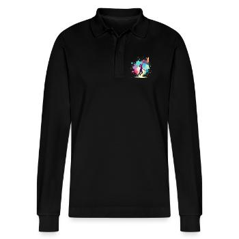 Basketball player, basketball, basketball player - Stanley/Stella Organic Unisex Long-Sleeved Polo Shirt Prepster - black - Front - Anna (173cm) & Nico (186cm)