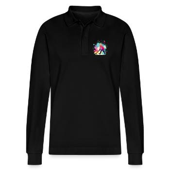 Field Hockey, Field Hockey Player, Hockey - Stanley/Stella Organic Unisex Long-Sleeved Polo Shirt Prepster - black - Front - Anna (173cm) & Nico (186cm)