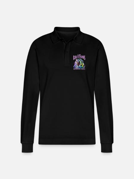 Funny Raccoon - Stanley/Stella Organic Unisex Long-Sleeved Polo Shirt Prepster - black