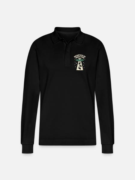Funny Cat Alien Abduction  - Stanley/Stella Organic Unisex Long-Sleeved Polo Shirt Prepster - black