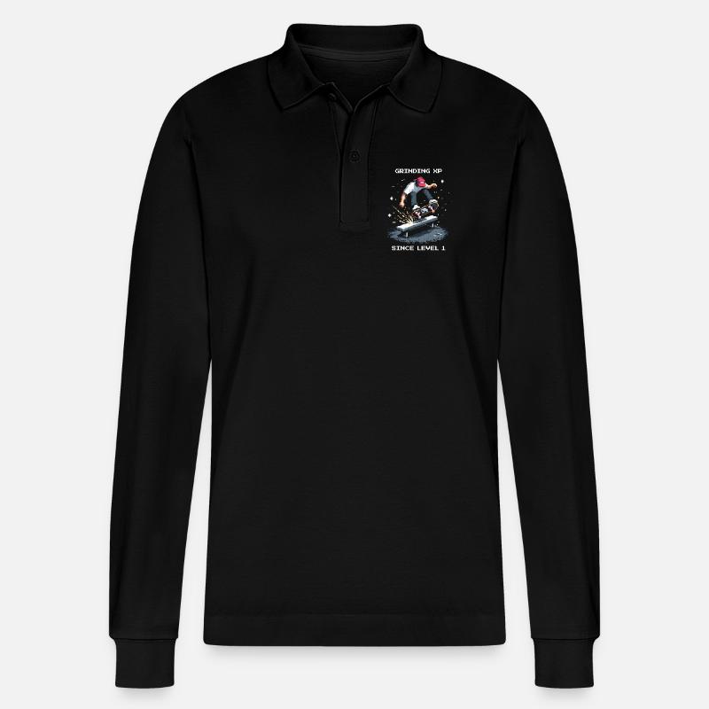 Grinding XP seit Level 1 | Skateboard - Stanley/Stella Unisex Bio-Langarm-Poloshirt Prepster - Schwarz