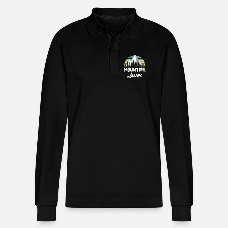 Mountain Retro Berglandschaft - Stanley/Stella Unisex Bio-Langarm-Poloshirt Prepster - Schwarz