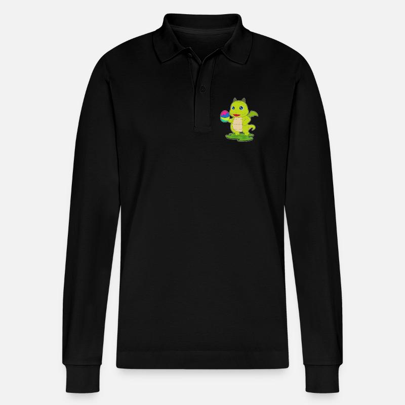 Dragon Easter Easter Egg - Stanley/Stella Organic Unisex Long-Sleeved Polo Shirt Prepster - black