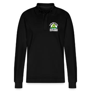 Frog Catcher Pond Protector Frog - Stanley/Stella Organic Unisex Long-Sleeved Polo Shirt Prepster - black - Front - Anna (173cm) & Nico (186cm)