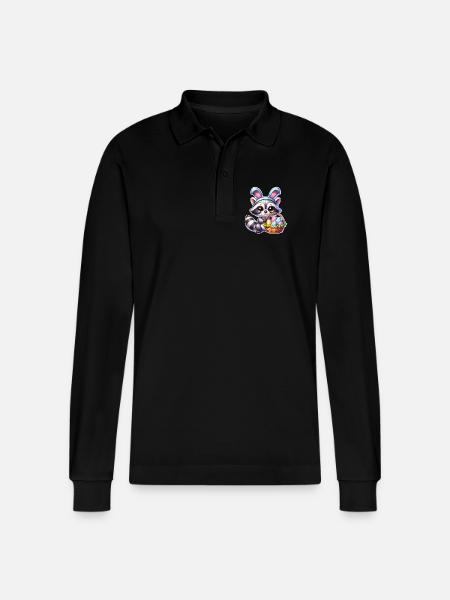 Ostern Waschbär - Stanley/Stella Unisex Bio-Langarm-Poloshirt Prepster - Schwarz