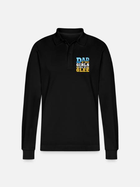Dad father of three girls daughters - Stanley/Stella Organic Unisex Long-Sleeved Polo Shirt Prepster - black