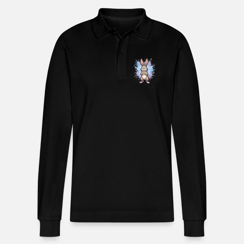 Verstörter Hase mit Farbspritzer - Stanley/Stella Unisex Bio-Langarm-Poloshirt Prepster - Schwarz