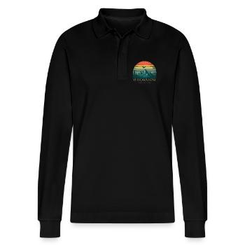 Yellowstone National Park - Stanley/Stella Organic Unisex Long-Sleeved Polo Shirt Prepster - black - Front - Anna (173cm) & Nico (186cm)