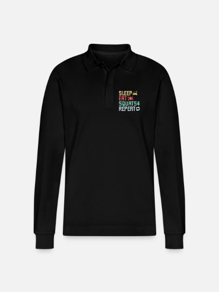 Fitness Fanatics Sleep Eat Squats Repeat - Stanley/Stella Organic Unisex Long-Sleeved Polo Shirt Prepster - black