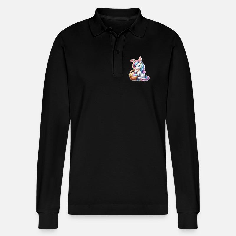 Einhorn Ostern - Stanley/Stella Unisex Bio-Langarm-Poloshirt Prepster - Schwarz