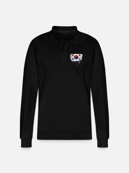 Dripping Korean flag - Stanley/Stella Organic Unisex Long-Sleeved Polo Shirt Prepster - black