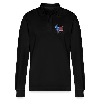 Livestock breeders Livestock - Stanley/Stella Organic Unisex Long-Sleeved Polo Shirt Prepster - black - Front - Anna (173cm) & Nico (186cm)