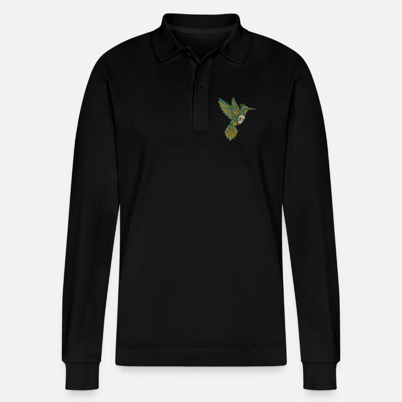 Skull Alebrije Hummingbird Mexikanisch - Stanley/Stella Unisex Bio-Langarm-Poloshirt Prepster - Schwarz
