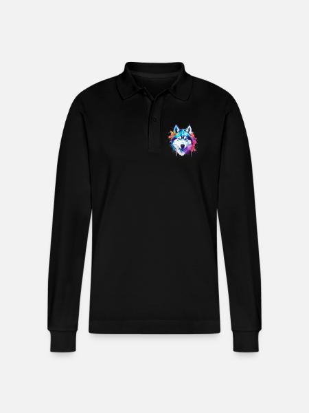 Bunte Husky-Hunde-Splash-Art - Stanley/Stella Unisex Bio-Langarm-Poloshirt Prepster - Schwarz