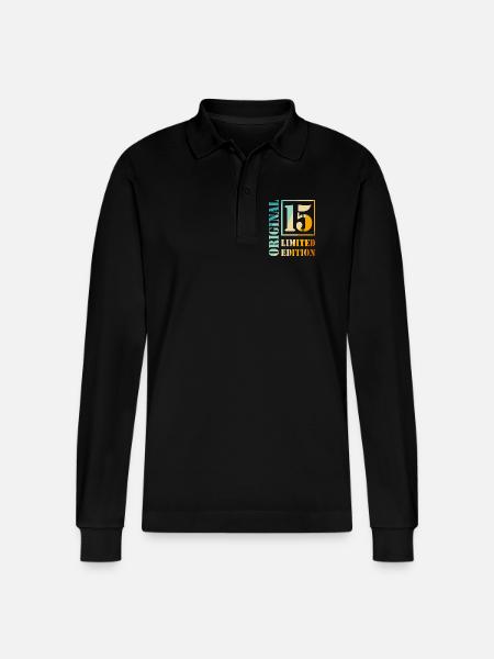 15th Birthday Boy Girl Teenager Level 15 - Stanley/Stella Organic Unisex Long-Sleeved Polo Shirt Prepster - black