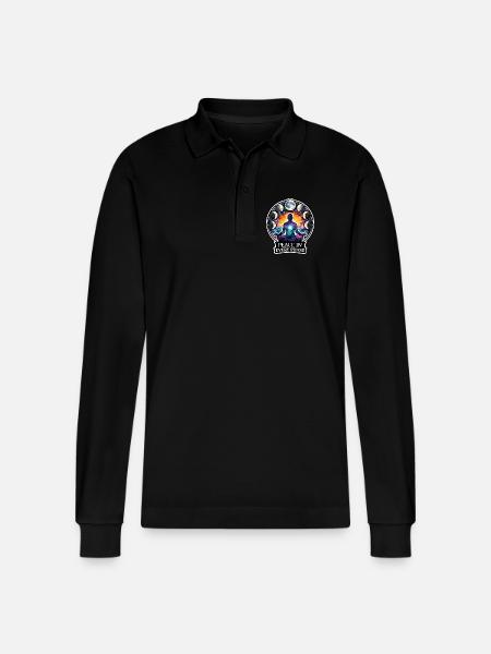 Moon Meditation, Moon Mindfulness, Spiritual - Stanley/Stella Organic Unisex Long-Sleeved Polo Shirt Prepster - black
