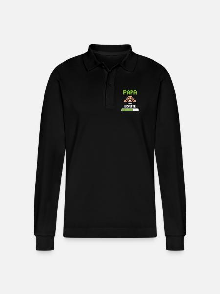 Gamer Papa Level Experte Design - Stanley/Stella Unisex Bio-Langarm-Poloshirt Prepster - Schwarz