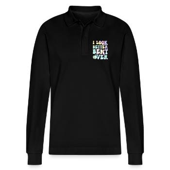 I Look Better Bent Over Tee - Stanley/Stella Organic Unisex Long-Sleeved Polo Shirt Prepster - black - Front - Anna (173cm) & Nico (186cm)