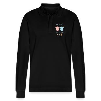 Gender Reveal Pink Or Blue Daddy Loves You Team - Stanley/Stella Organic Unisex Long-Sleeved Polo Shirt Prepster - black - Front - Anna (173cm) & Nico (186cm)