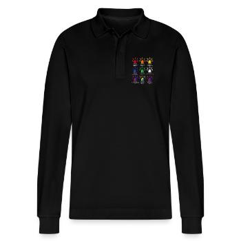 Sirenen Rundumkennleuchten Übersicht  - Stanley/Stella Unisex Bio-Langarm-Poloshirt Prepster - Schwarz - Vorne - Anna (173cm) & Nico (186cm)
