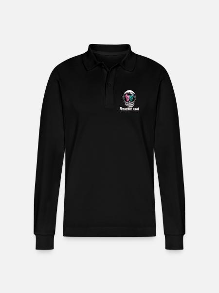 Frenchie Naut Astronaut Bulldog Space Adventure - Stanley/Stella Organic Unisex Long-Sleeved Polo Shirt Prepster - black
