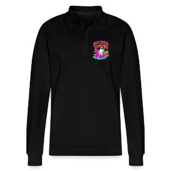 Hot Ghoul Summerween Ghost Unicorn Pool Party  - Stanley/Stella Organic Unisex Long-Sleeved Polo Shirt Prepster - black - Front - Anna (173cm) & Nico (186cm)