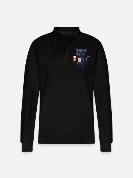 Panther Pixel Beer - Stanley/Stella Organic Unisex Long-Sleeved Polo Shirt Prepster - black