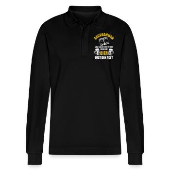 Backgammon löst die meisten meiner Probleme - Bier - Stanley/Stella Unisex Bio-Langarm-Poloshirt Prepster - Schwarz - Vorne - Anna (173cm) & Nico (186cm)