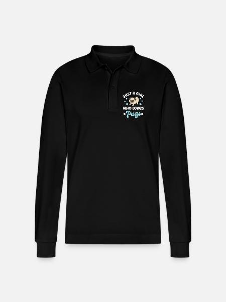 Hund Mops Möpse - Stanley/Stella Unisex Bio-Langarm-Poloshirt Prepster - Schwarz