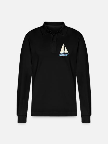 Sailboat Graphics - Stanley/Stella Organic Unisex Long-Sleeved Polo Shirt Prepster - black