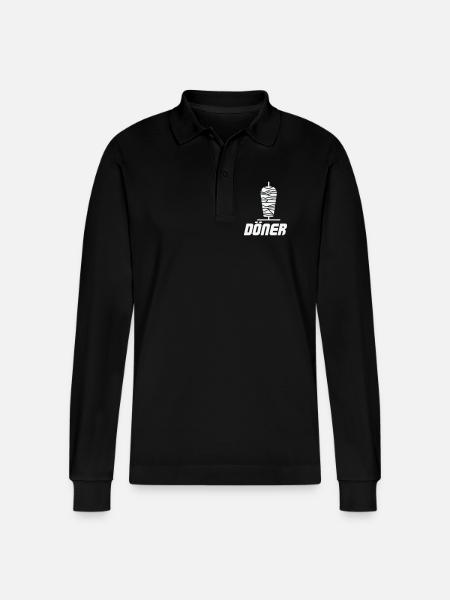 Döner Spieß Icon Schwarz-Weiß - Stanley/Stella Unisex Bio-Langarm-Poloshirt Prepster - Schwarz