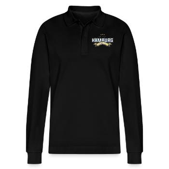 Hamburg - Stanley/Stella Organic Unisex Long-Sleeved Polo Shirt Prepster - black - Front - Anna (173cm) & Nico (186cm)