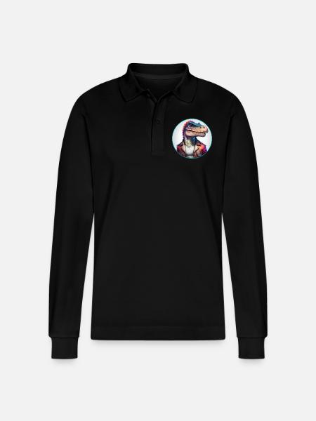 Dinosaur Leather Jacket - Stanley/Stella Organic Unisex Long-Sleeved Polo Shirt Prepster - black