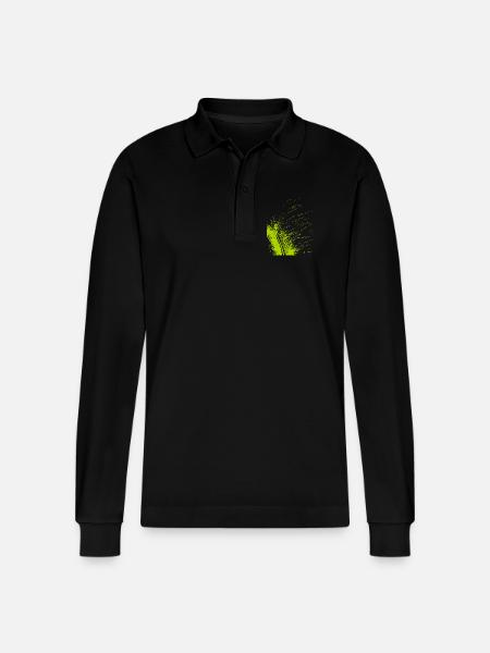 Abstract feather / line / green / pattern - Stanley/Stella Organic Unisex Long-Sleeved Polo Shirt Prepster - black