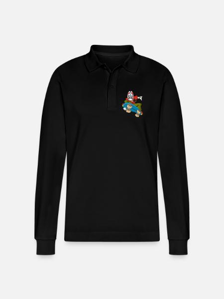 Strange fox on skateboarding - Stanley/Stella Organic Unisex Long-Sleeved Polo Shirt Prepster - black