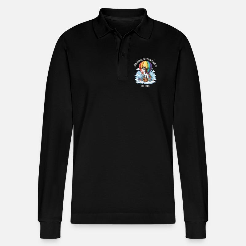 Luftikus-Einhorn - Stanley/Stella Unisex Bio-Langarm-Poloshirt Prepster - Schwarz