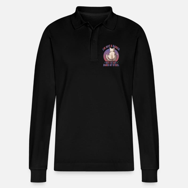 Brötchen aus Stahl Katze - Stanley/Stella Unisex Bio-Langarm-Poloshirt Prepster - Schwarz