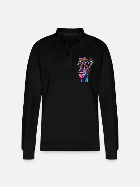 Mädchen mit Gitarre - Stanley/Stella Unisex Bio-Langarm-Poloshirt Prepster - Schwarz