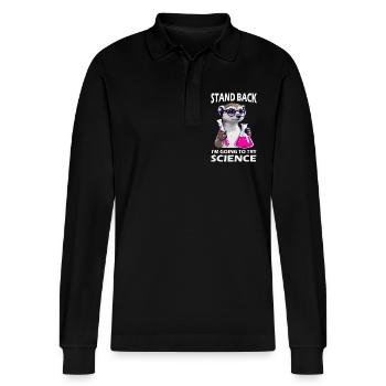 Stand Back - Meerkat in Science Mode - Stanley/Stella Organic Unisex Long-Sleeved Polo Shirt Prepster - black - Front - Anna (173cm) & Nico (186cm)